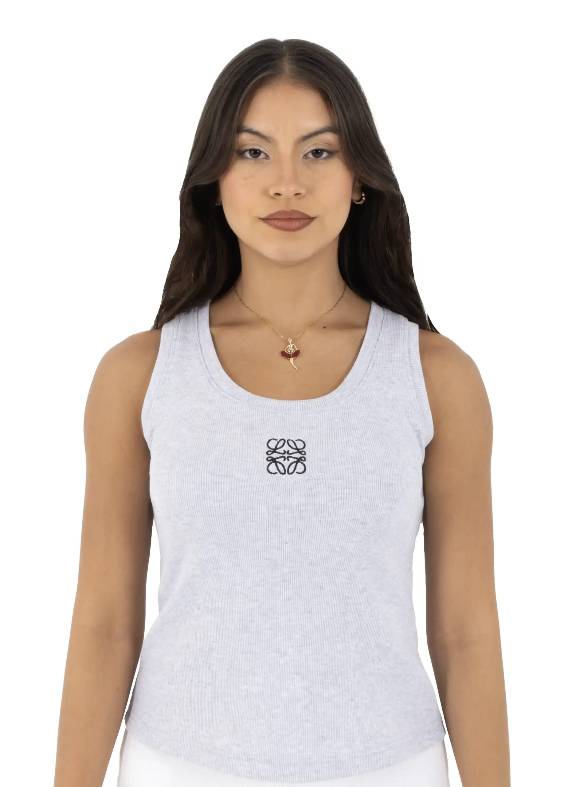 Loewe tank top in light gray with logo detail, women's casual wear.
